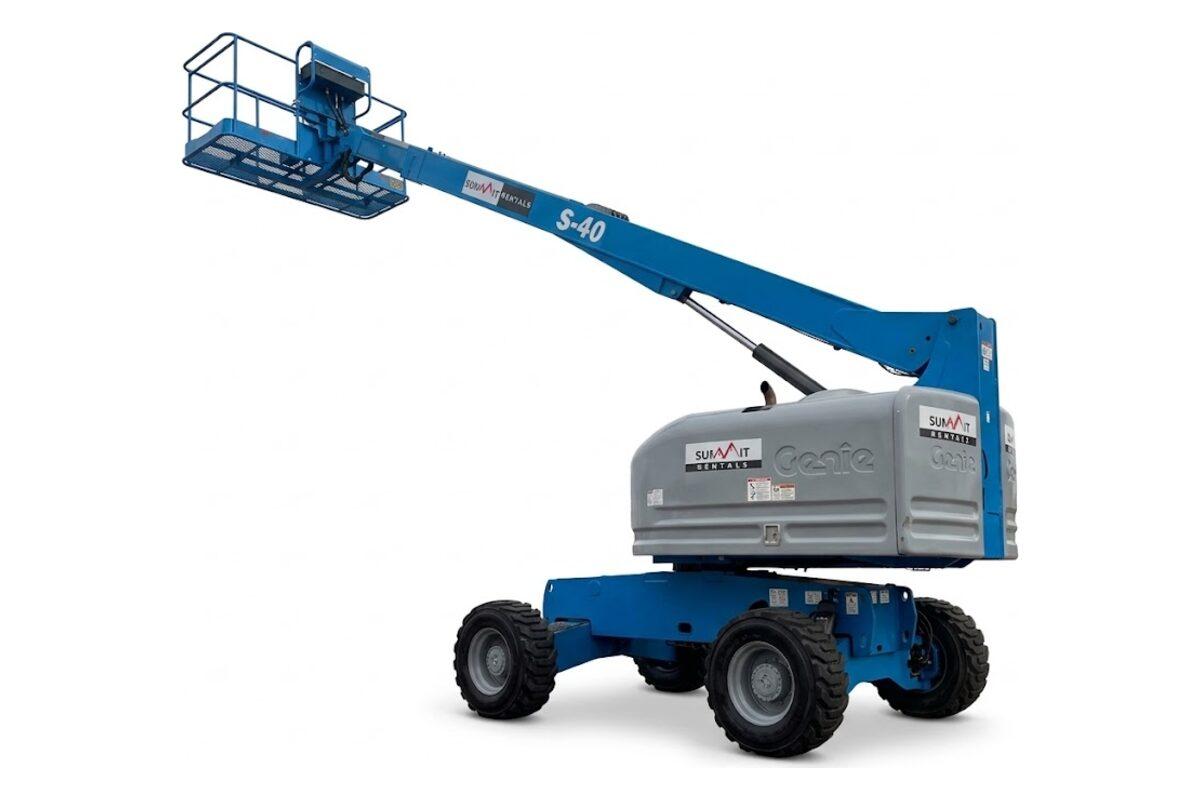 Summit Rentals Genie S-40 40 ft straight boom lift for rent in Phoenix, AZ, with the boom raised and extended