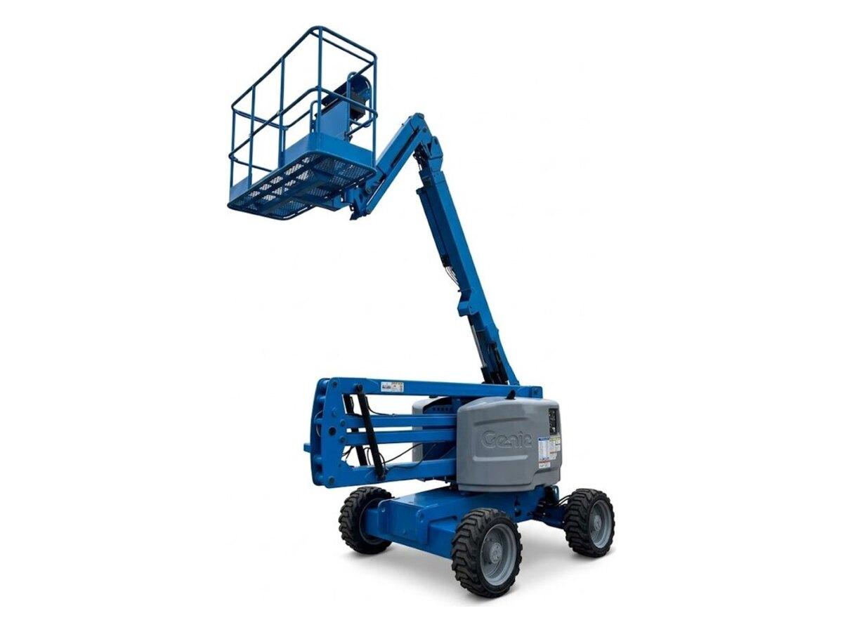 Genie Z-45/25J RT articulating boom lift with the boom raised up and over, delivered to job sites across Phoenix, AZ