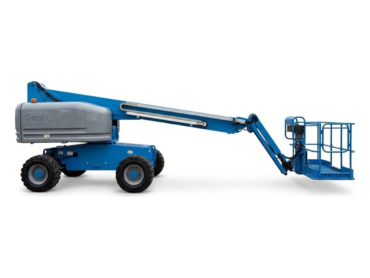 Genie S-45 straight boom lift in side profile with the boom lowered, delivered to job sites across Phoenix, AZ