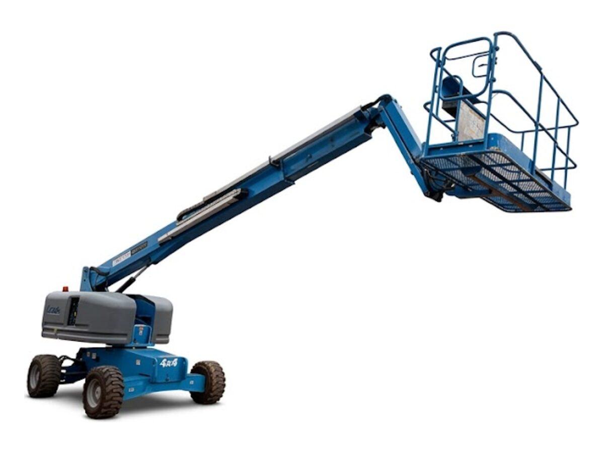 Genie S-45 4WD boom lift with the platform raised high, 51 ft of working height for Phoenix, AZ projects