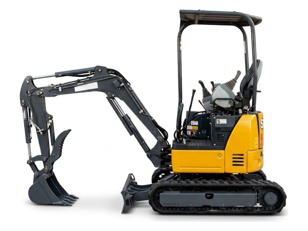 Side view of the John Deere 17G mini excavator showing its reach for trenching and digging in Phoenix-area yards