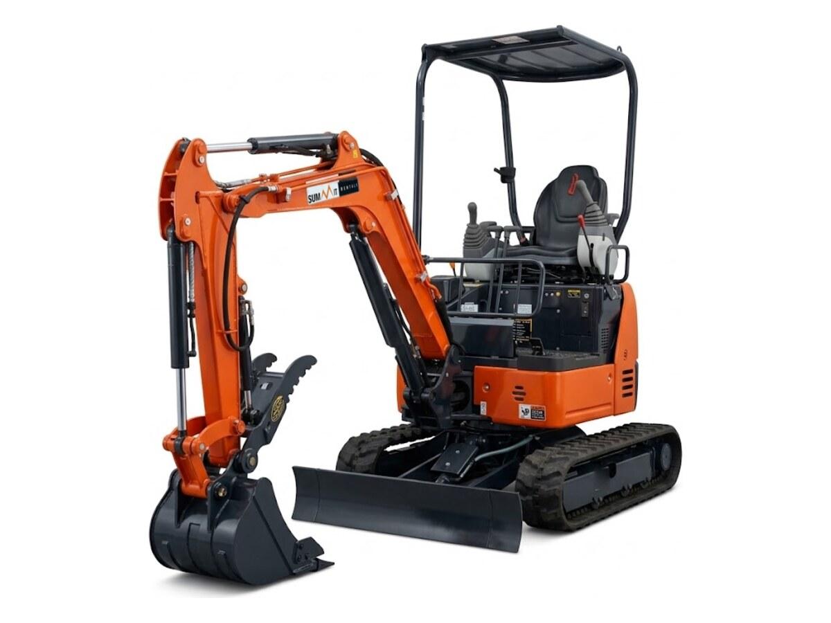 Summit Rentals Hitachi ZX17U 4,000 lb class mini excavator with a hydraulic thumb and wide dozer blade, for rent in Phoenix, AZ