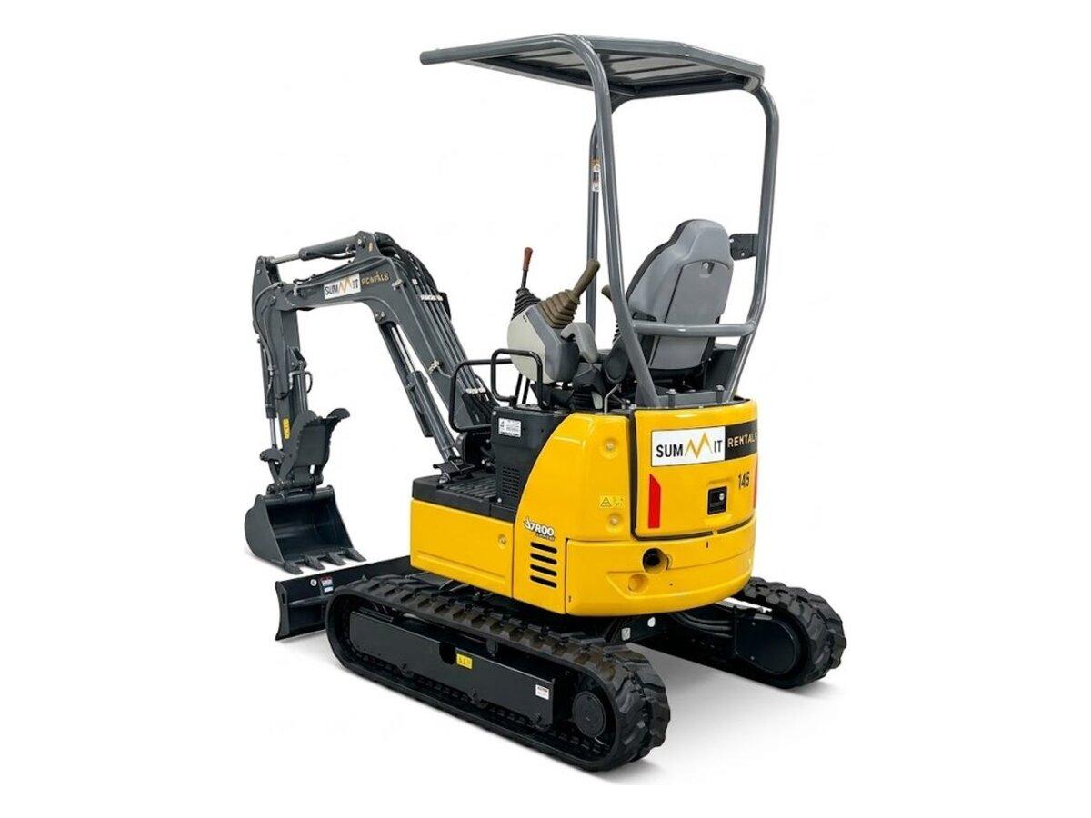 John Deere 17G 4,000 lb mini excavator with a Summit Rentals decal, compact enough for backyard gates in Phoenix, AZ