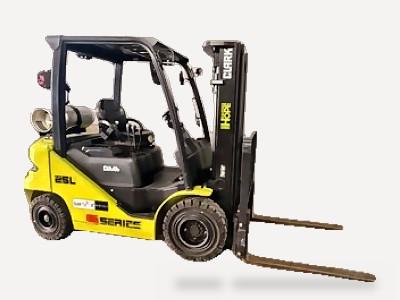 CLARK 25L 5,000 lb class warehouse forklift with the forks lowered