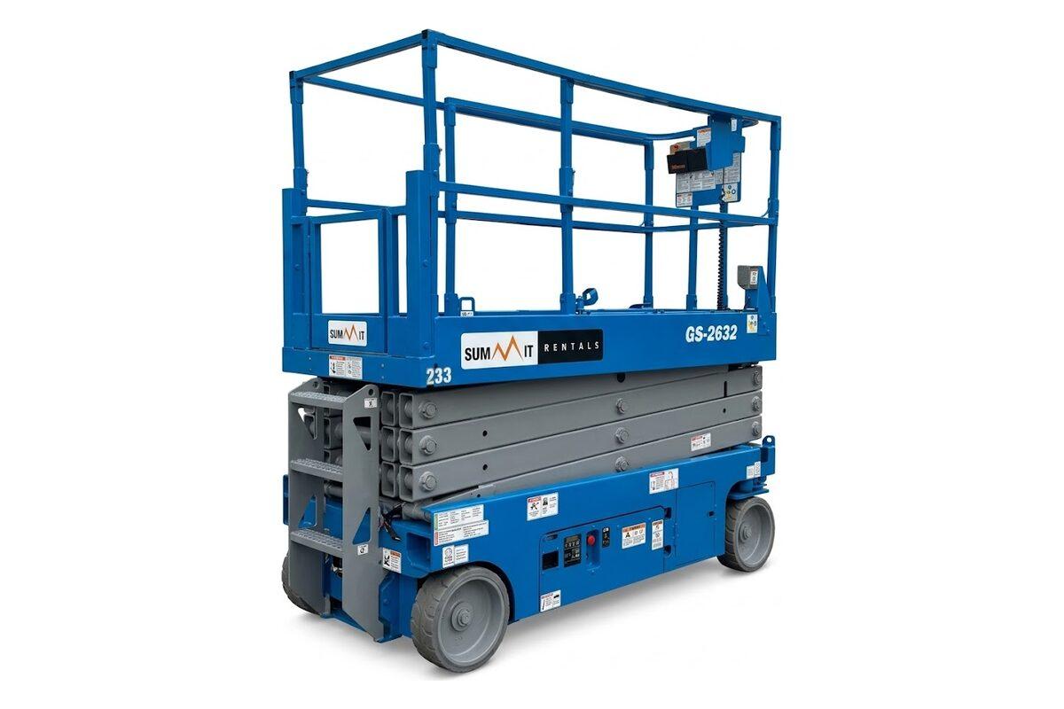Summit Rentals Genie GS-2632 26 ft electric scissor lift for rent in Phoenix, AZ, with the platform lowered