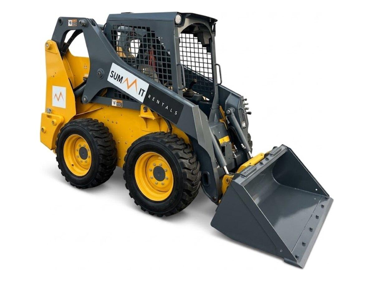 John Deere 318G skid steer with the bucket lowered, delivered to job sites across the Phoenix valley