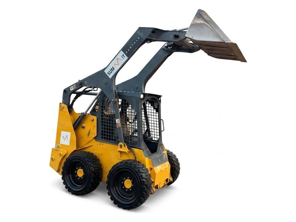 John Deere 318G with the loader arms raised, for loading trucks and moving material in volume in Phoenix, AZ