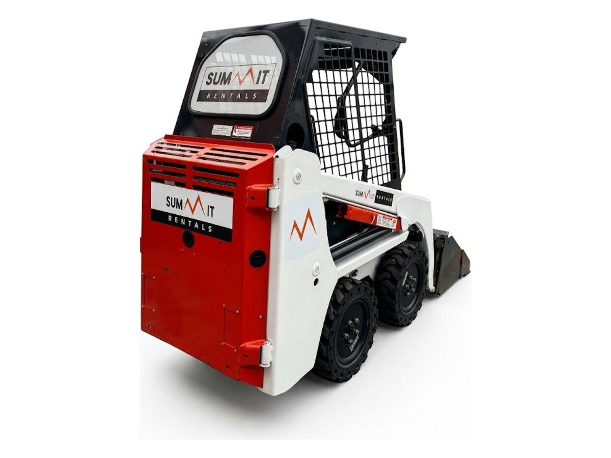 Rear view of the Summit Rentals Bobcat S70 compact skid steer, 36 in wide for tight Phoenix-area yards