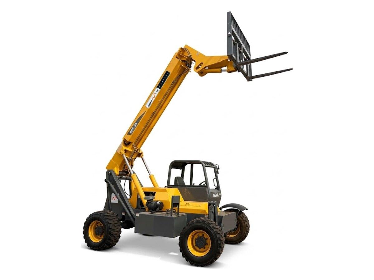 Gehl RS6-34 with the boom raised to 34 ft, for setting block and trusses on 2-story framing in Phoenix, AZ