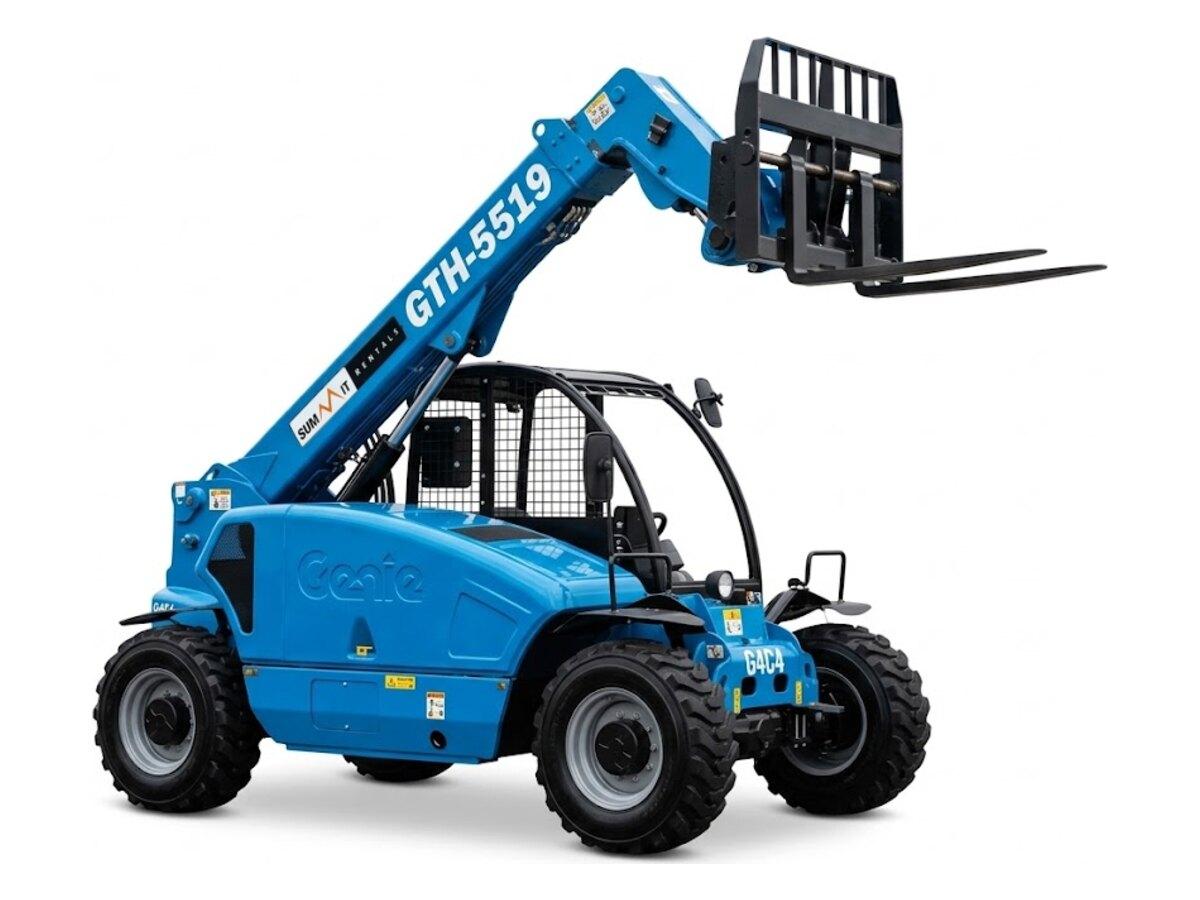 Genie GTH-5519 19 ft telehandler with the boom raised, the compact telehandler we rent in Phoenix, AZ